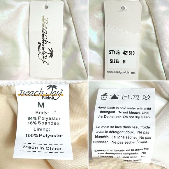 NWT Beach Joy White Metallic Plunge One Piece Swimsuit Size Medium Bridal Bow - Picture 14 of 16